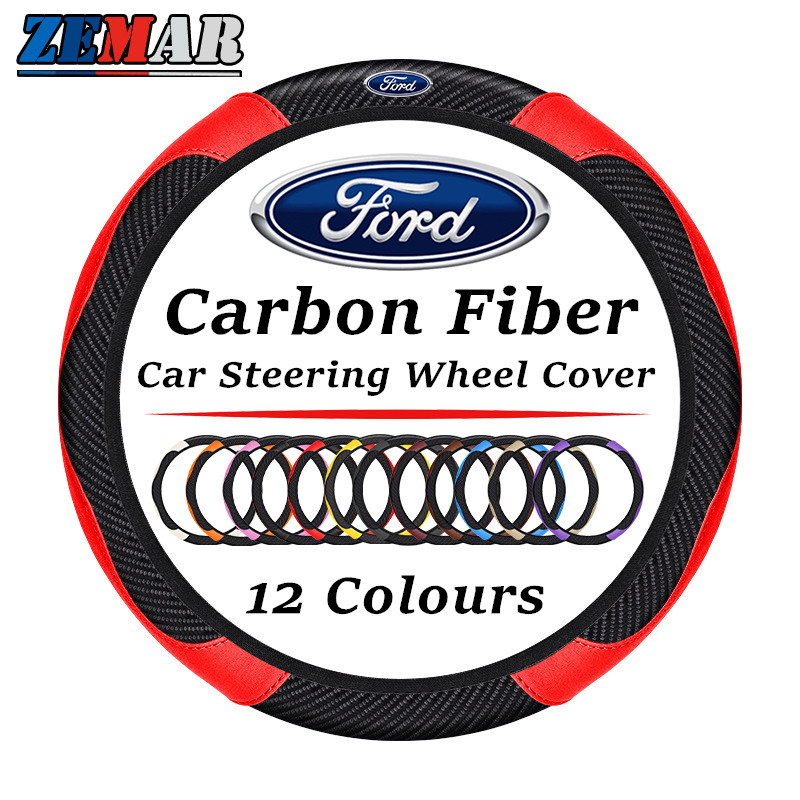 Ford Universal พวงมาลัยรถคาร์บอนไฟเบอร์ลื่นไม่มีวงกลมด้านในพวงมาลัยสําหรับ Ford Ranger Raptor Everest Focus MK2 MK3 Mustang Escape Fiesta Ecosport