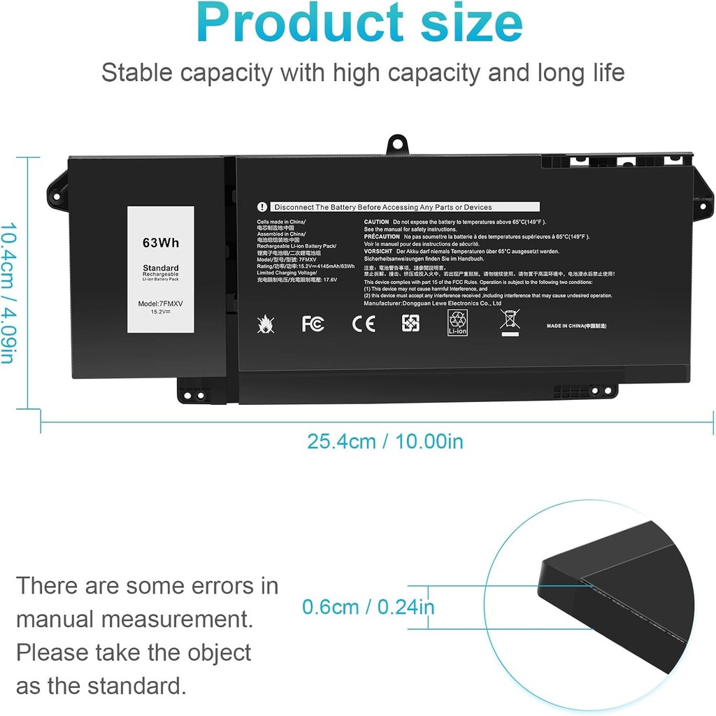 7FMXV แบตเตอรี่แล็ปท็อปสําหรับ Dell Latitude 5320 7320 7420 7520 Latitude 5320 2-in-1/7320 2-in-1/74