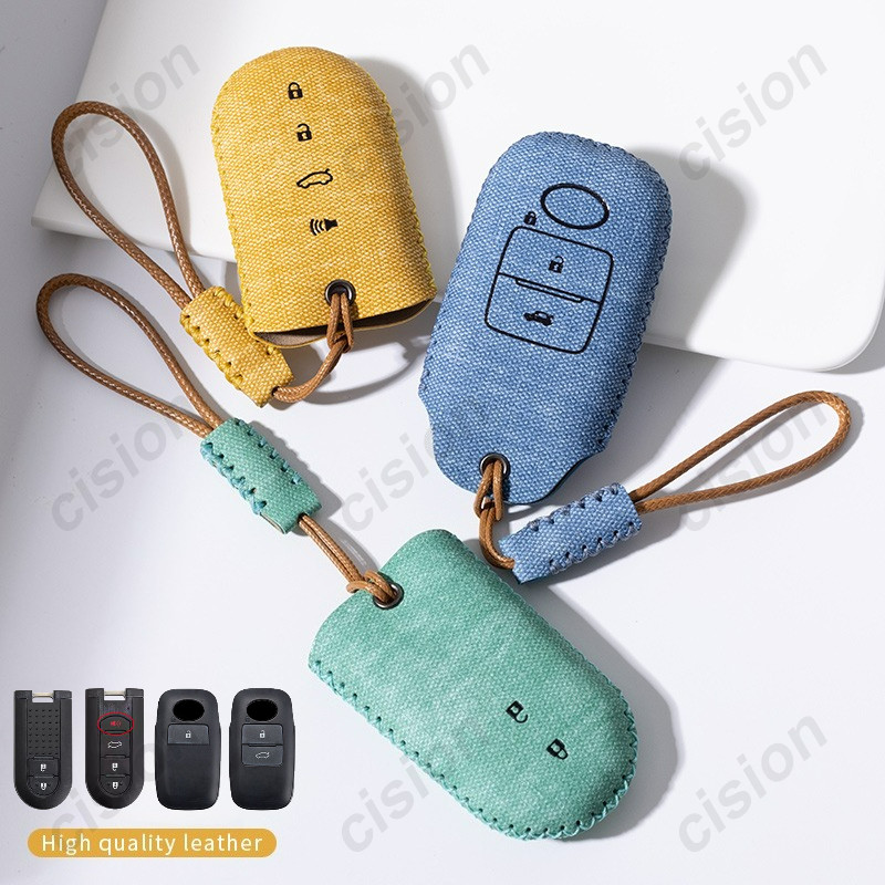 Denim Grain หนังสมาร์ทกุญแจรถ Fob ฝาครอบกรณีโซ่รีโมทสําหรับ Toyota Yaris Ativ Cross Vios Raize Veloz Avanza Rush Wigo Ayla Perodua Axia Bezza Myvi Ativa Alza Aruz