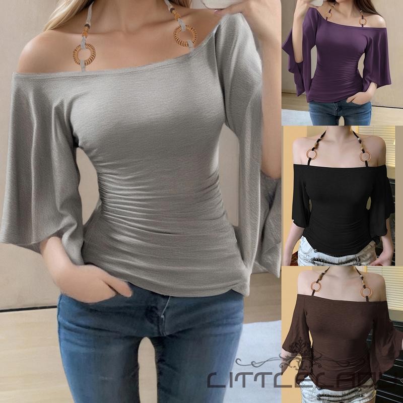 LTL-เสื้อเชิ้ตแขนพองมีสายคล้องคอน่ารักสำหรับผู้หญิง