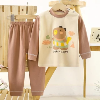 ชุดนอน แขนยาว ขายาว เสื้อผ้าเด็ก กันหนาว สูง73-120 cm เด็กหญิง เด็กผู้ชายผ้าcotton มีให้เลือกหลายลาย