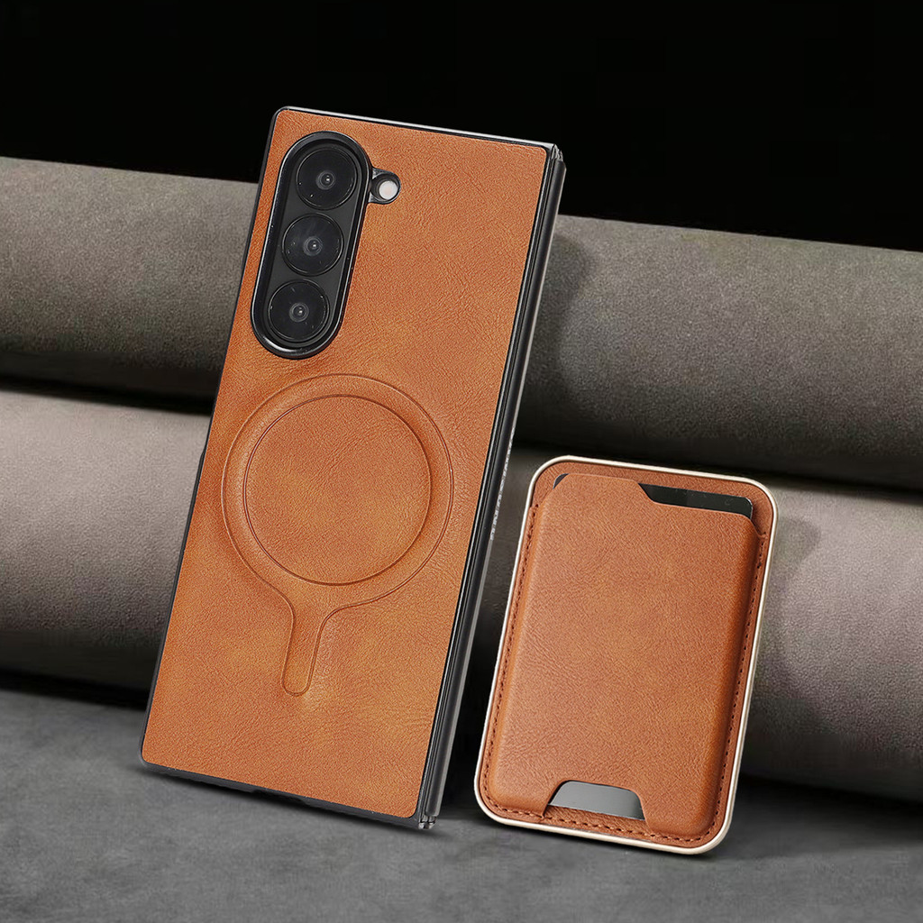 Magnetic Card Holder Combo Leather Case for Samsung Galaxy Z Fold 6 ZFold 7 6 5 4 3 Wireless Charging 2 in 1 Mobile Phone Cover – โปรปัง