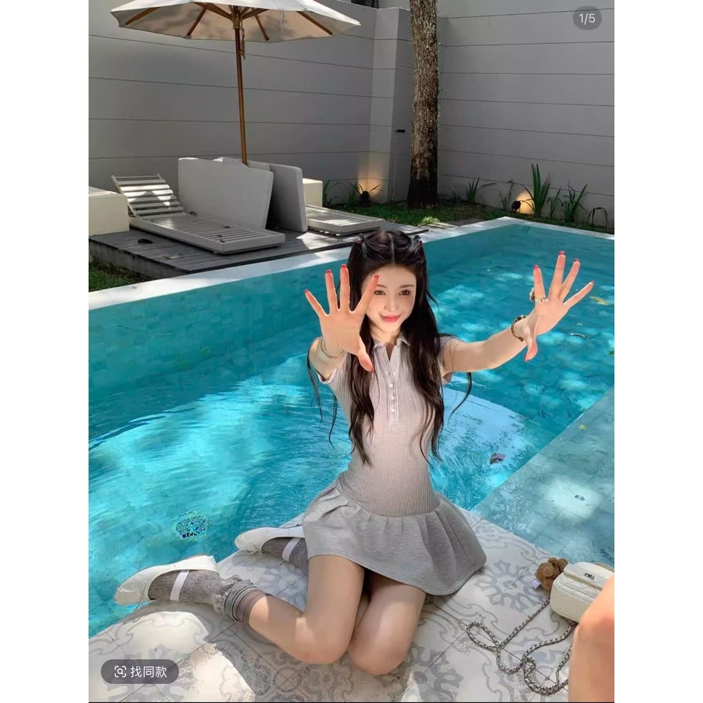 สไตล์อเมริกัน Preppy สไตล์โปโลคอปกแขนสั้นชุดผู้หญิง 2025 ฤดูร้อนสไตล์ใหม่ Casual Slim-fit Slimmer ดู