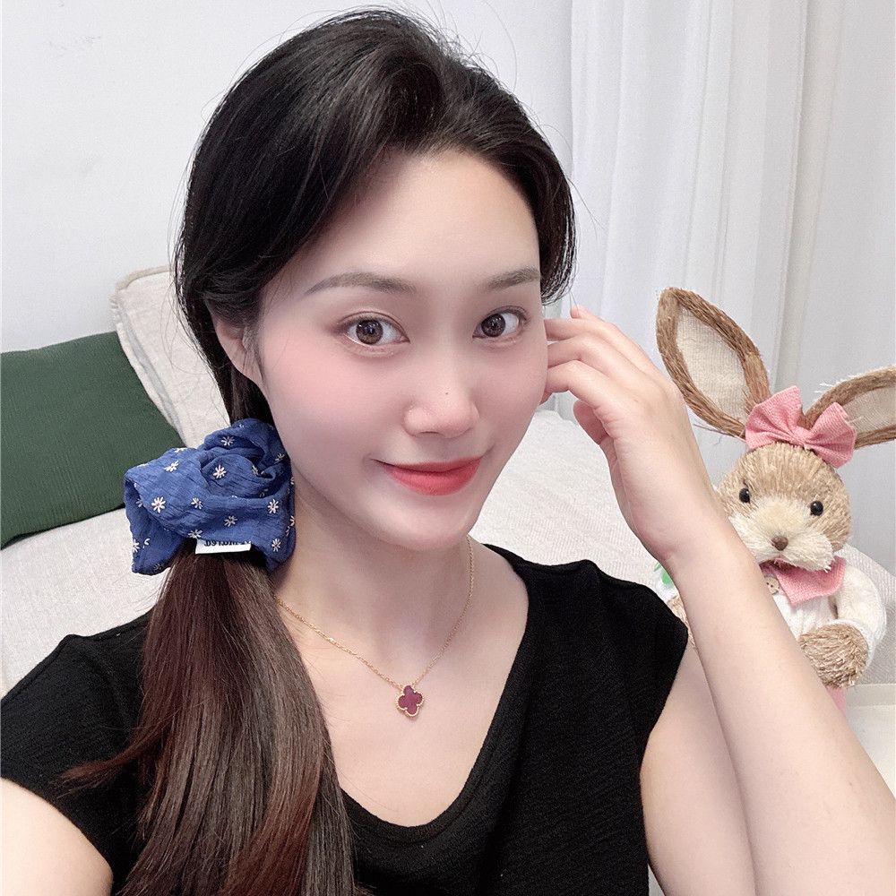 Ahellogirl ربطة شعر بوردة كبيرة زرقاء وبيضاء لذيل الحصان — صورة 3
