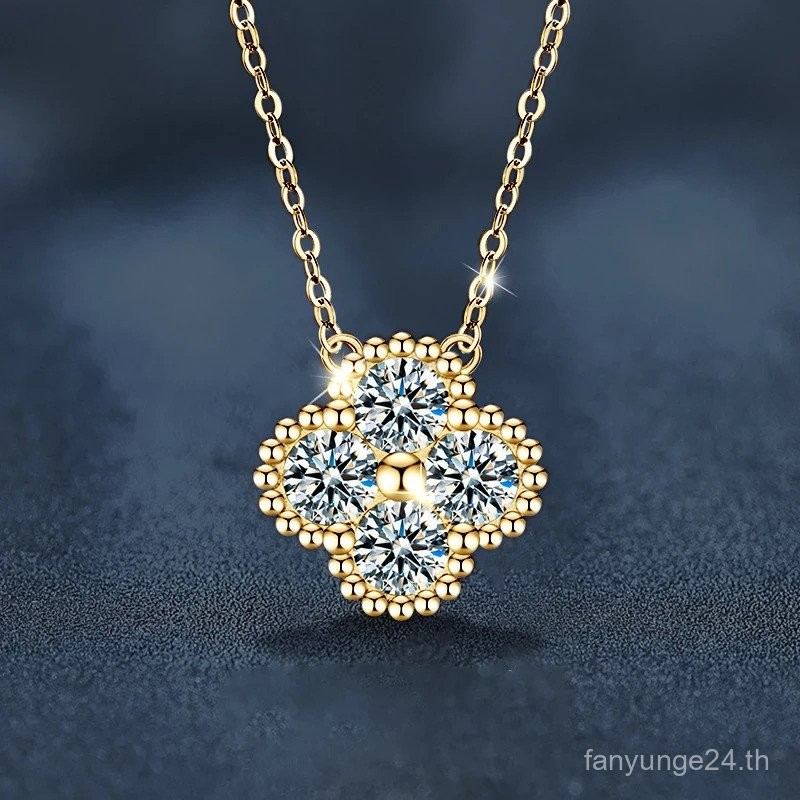 [Time] 2025 Trend 3mm D Moissanite จี้สร้อยคอปรับ 925 Silver Clover ดอกไม้ Clavicle Chain สําหรับผู้