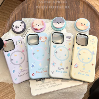น่ารักการ์ตูน Graffiti ลูกสุนัขสัตว์แม่เหล็กผู้ถือกรณี iPhone สําหรับ iPhone 16 PRO MAX 16 Plus 16 15 14 PRO MAX 13 12 11 Anti Drop Hard PC หนาปกหลัง