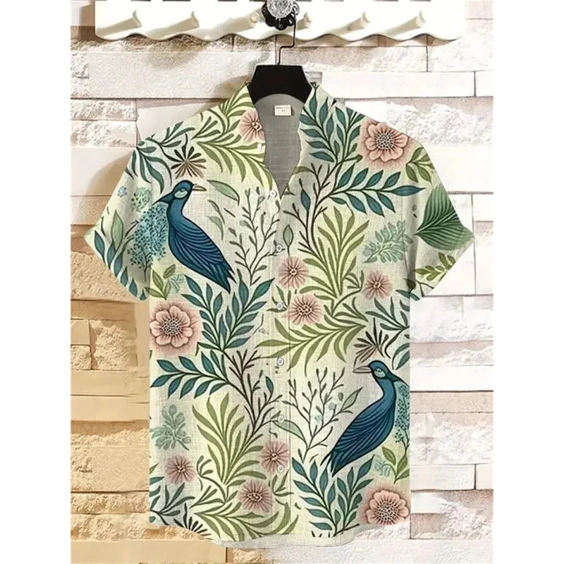 เสื้อเชิ้ตแขนสั้นผู้ชาย พิมพ์ลายดอกไม้และลายลูกแมว thumbnail 3