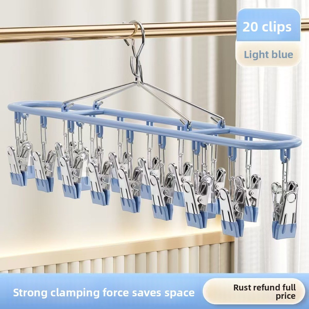 ELDGEAN ราวตากผ้า ความจุคลิป 20 อัน​​ ​​ไม้แขวนเสื้อกันลม บ้านทันสมัย​​ ที่จัดระเบียบเสื้อผ้า​​ ​​ออกแบบไม่ทําเครื่องหมาย​​ ​​ชั้นวางถุงเท้าสแตนเลส​​ ​​ใช้ในครัวเรือน​​ - รูปที่ 2