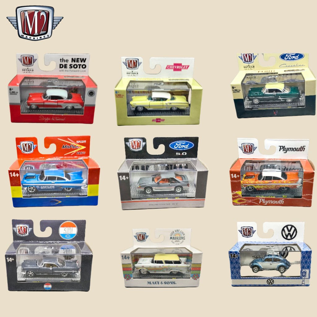 M2 Machines 1:64 Retro Muscle Diecast Car Limited Edition พร้อมยางและฐานโลหะ