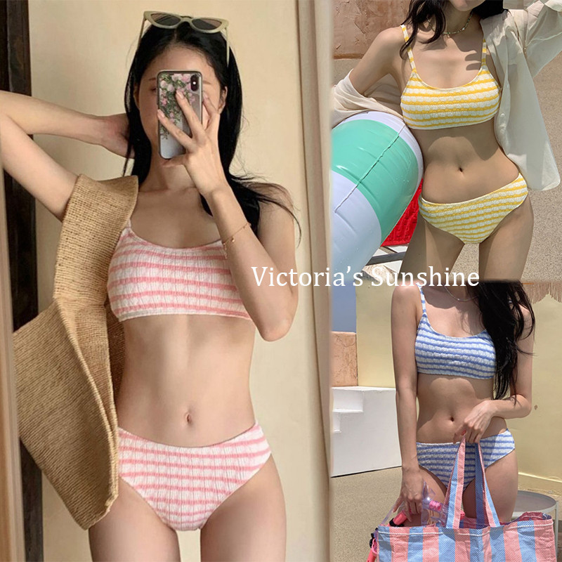 ส่งไวจากไทย บิกินี่ ทูพีช เซ็กซี่  bikini set  มีฟองน้ำ swimsuit stripe