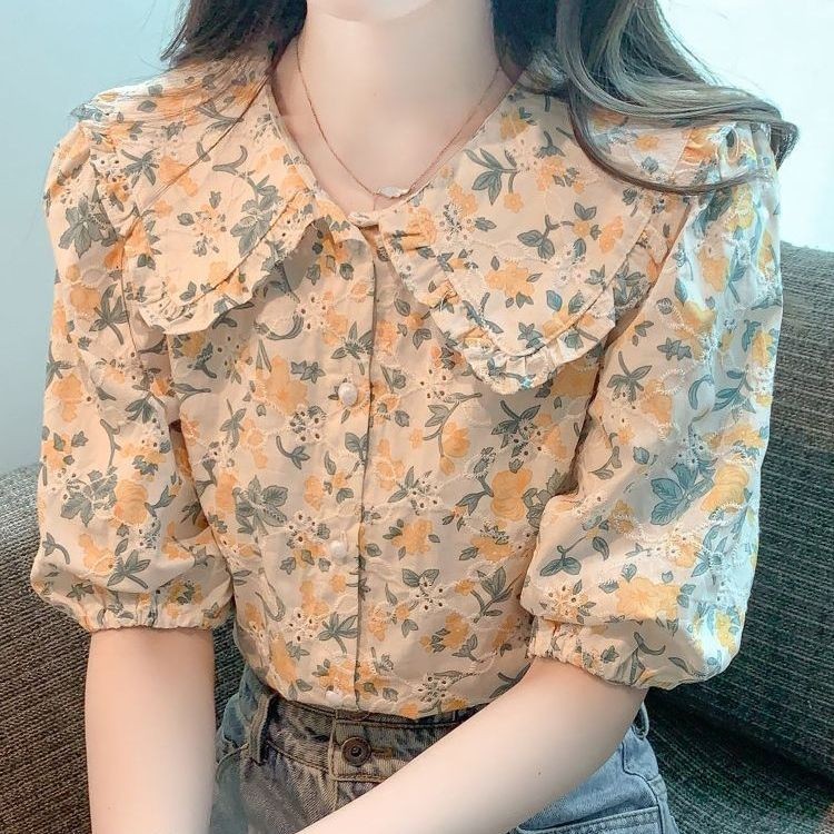 เสื้อลายดอกไม้ผู้หญิง ไซส์ S-2XL แขนสั้น ทรงหลวม สไตล์เกาหลี thumbnail 7