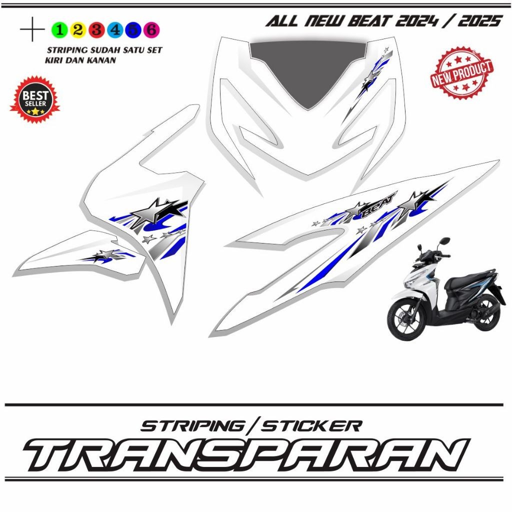 ใหม่ล่าสุดสติ๊กเกอร์ UV TRANSPARENT สําหรับ BEAT 2024 2025 สติ๊กเกอร์ LINE VARIATION