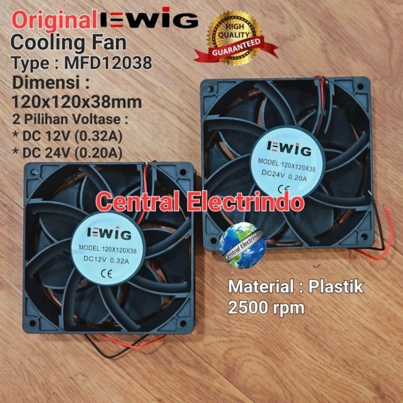 พัดลมระบายความร้อน 120x120x38mm DC12V/DC24V Plastic Case EWIG.