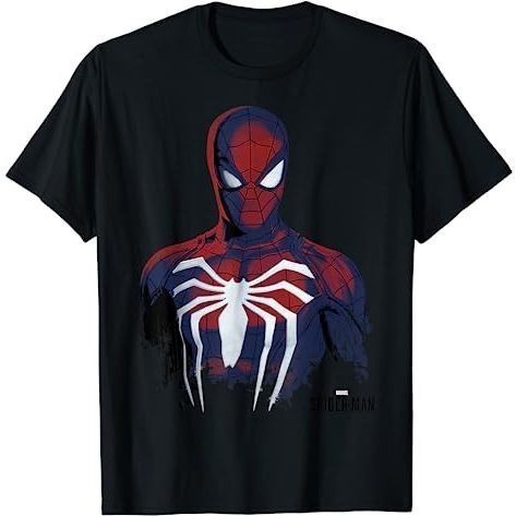 Marvel Spider-Man Game Painted Grunge Portrait Adult T-Shirt