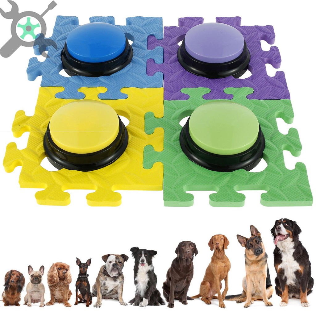 4 ชิ้นปุ่มบันทึกการฝึกอบรมสําหรับสุนัข พร้อมแผ่นกันลื่นและ Buzzer สําหรับสัตว์เลี้ยง SHOPCYC9473