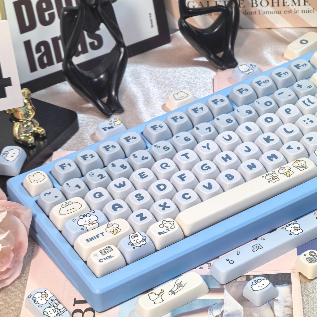 Band สุนัข Keycaps 120 คีย์ MOA โปรไฟล์ PBT Dye Sublimation Mechanical Keycaps สร้างสรรค์น่ารัก Blue
