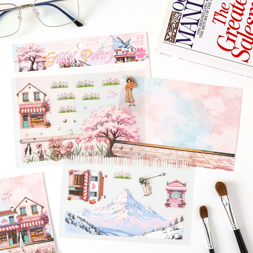 พร้อมสต็อก 3 แผ่น Into Tour Season หนังสือภาพประกอบสติกเกอร์ภูมิทัศน์ High-End ธีมตัวละครวัสดุสติกเกอร์คู่มือภูมิทัศน์ DIY ตกแต่ง Collage คู่มือสติกเกอร์ - รูปที่ 2