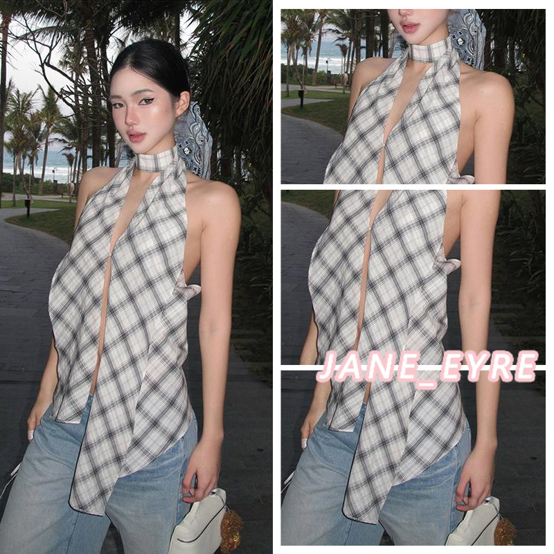เสื้อกั๊กคอวีลายสก็อตแขนกุดแบบเปิดหลัง ทรงเข้ารูป สวมใส่ได้หลากหลาย JN ราคา ถูกที่สุด ดีลบีเคเค แกลเลอรีภาพที่ 7