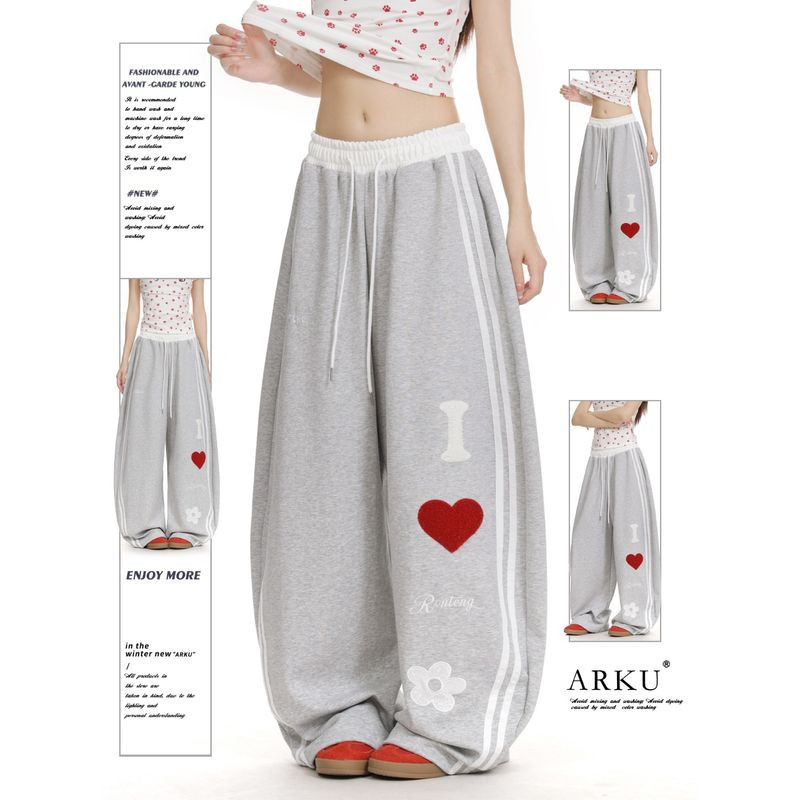 กางเกงวอร์มขากว้าง EERSHENSHI Unisex สไตล์หัวใจสำหรับเต้นรำและการพบปะสังคม