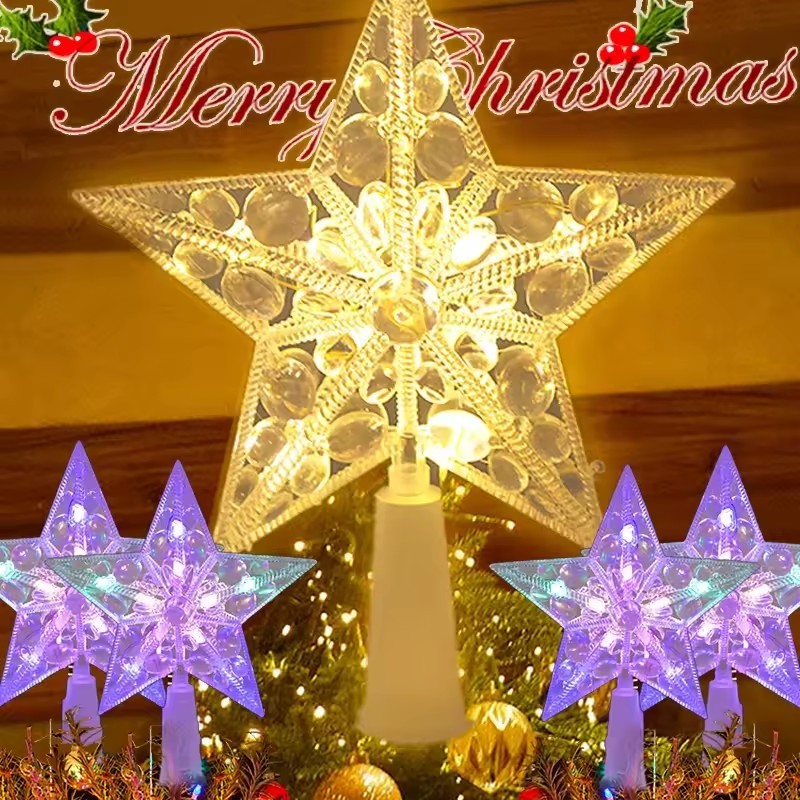 LED Star Tree Topper – แบตเตอรี่ดําเนินการประกายคริสต์มาสเครื่องประดับด้านบน Xmas Party Decor
