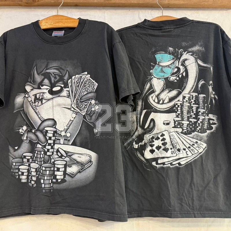 [ 23 ] TAZMANIAN  ROYAL STRAIGHT FLUSH Bio Washed เสื้อวินเทจ เสื้อการ์ตูน  vintage shirt