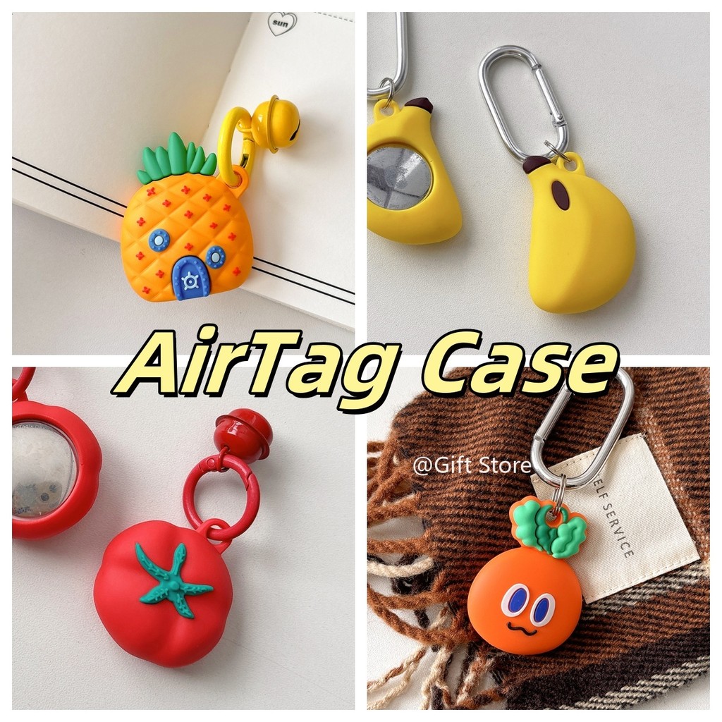 เหมาะสําหรับเคส AirTag Apple ITag GPS ตําแหน่งซิลิโคนอ่อนนุ่มป้องกันการล่มสลายพร้อมแหวนกระดิ่งแครอทกล้วยน่ารัก