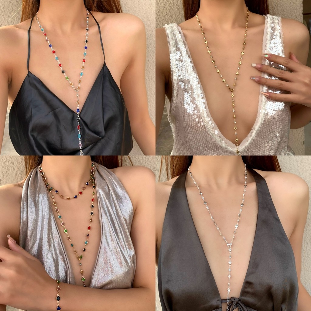 สร้อยคอ อัญมณีสี โลหะผสม Y2K ย้อนยุค โดพามีน แฟชั่น choker มีหลายสไตล์ให้เลือก