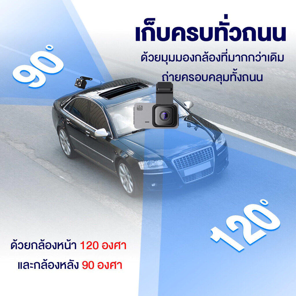 Monqiqi รับประกัน 3 ปี WIFI Dash Cam กล้องติดรถยนต์4k 1296P กล้องติดรถยน2023 2กล้อง มีมุมกว้าง170° ที่สุดของความคมชัด thumbnail 4