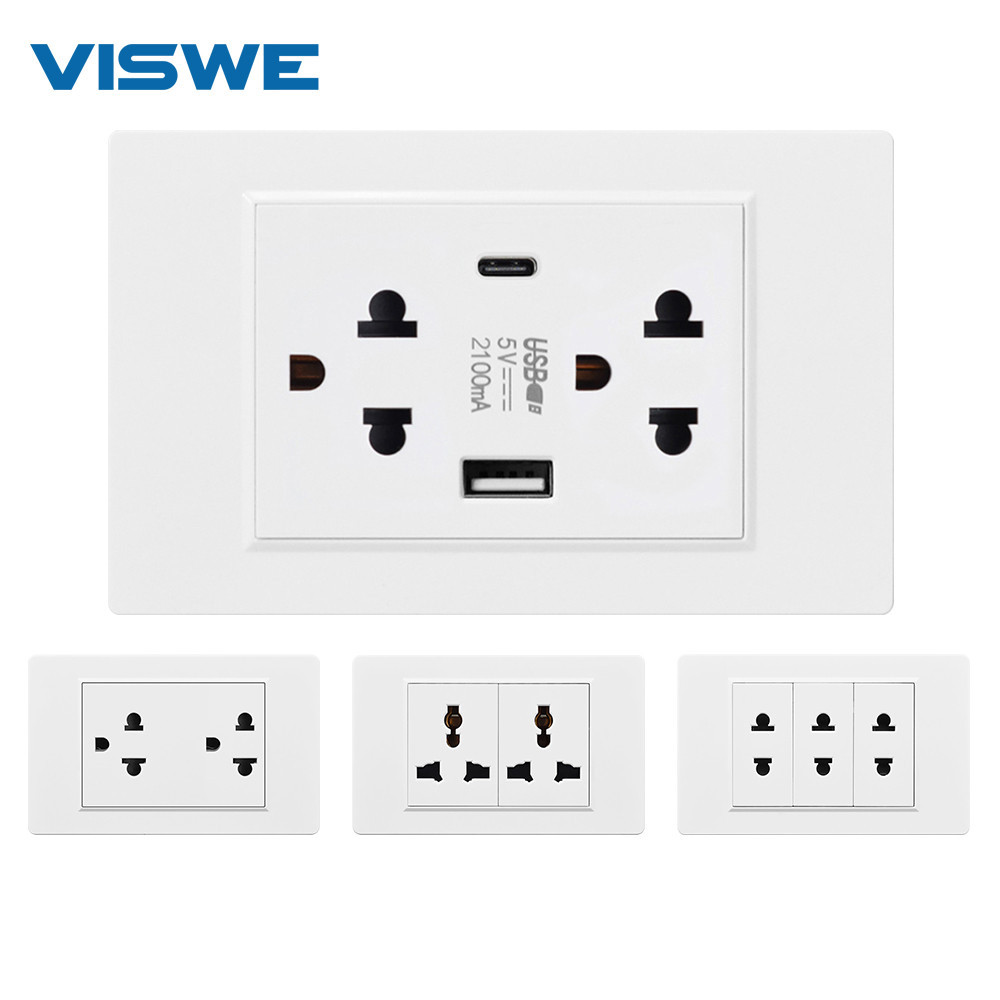 VISWE ซ็อกเก็ตสากลผนังและสวิตช์ไฟ สีขาว วัสดุพลาสติก ซีรีย์ K1