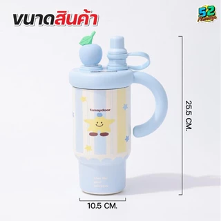 แก้วน้ำสแตนเลส แก้วน้ำน่ารัก 800ml พร้อมหลอดดูดซิลิโคน กันหก100% ดีไซน์สวยมินิมอล มีหูหิ้ว พกสะดวก แก้วกาแฟ เก็บเย็นร้อน