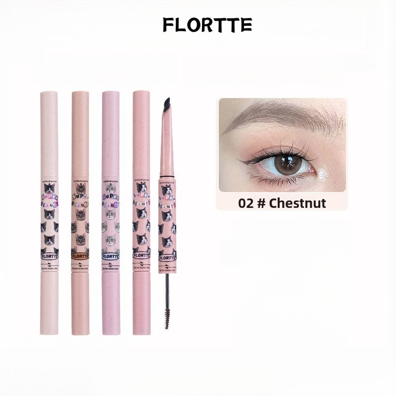 Flortte ดินสอเขียนคิ้ว Double-Headed Blade ดินสอเขียนคิ้ว Eyebrow Dyeing Paste ติดทนนานกันน้ําสีดินสอเขียนคิ้ว