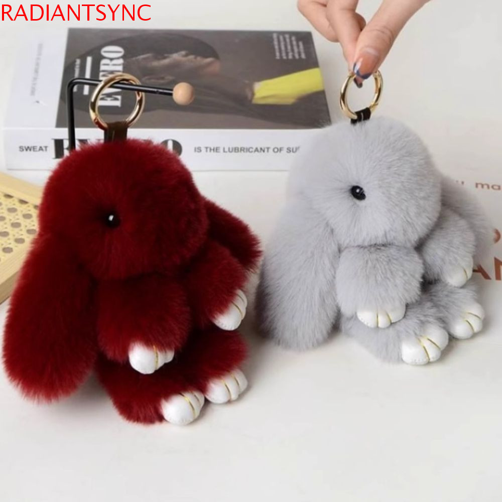 RADIANTSYNC Play Dead ตุ๊กตากระต่าย, น่ารัก Fluffy Pluff Bunny พวงกุญแจ, จี้ห้อยกระเป๋า Bowknot น่ารักแฟชั่นกระต่ายขนสัตว์พวงกุญแจของเล่นเด็ก