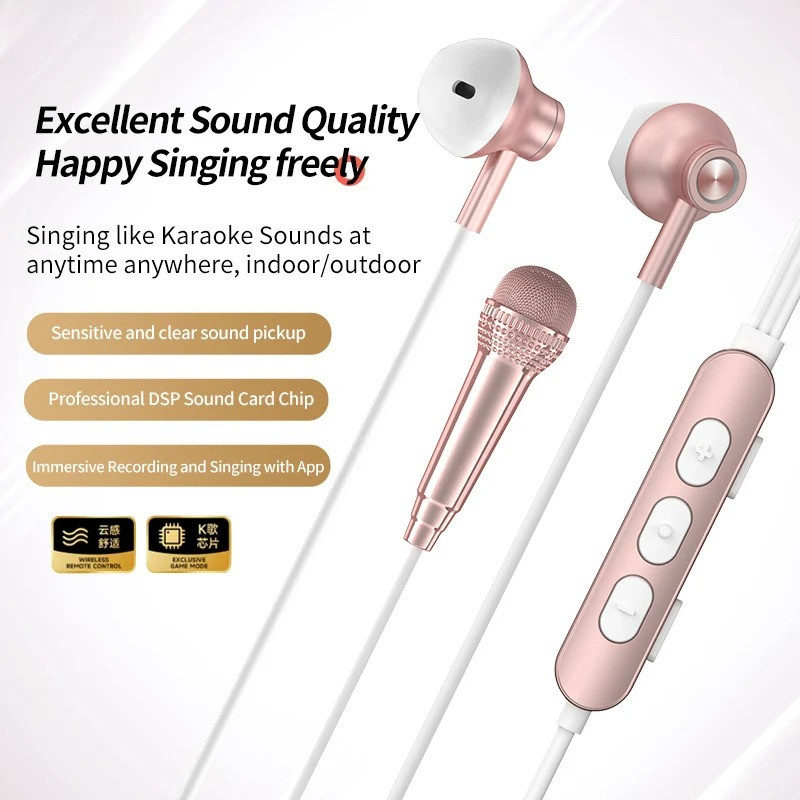 BONINE Type-C Ios สําหรับหูฟังคาราโอเกะถ่ายทอดสดพร้อมหูฟังการ์ดเสียงพร้อมไมโครโฟน HD 2 พอร์ตสําหรับส