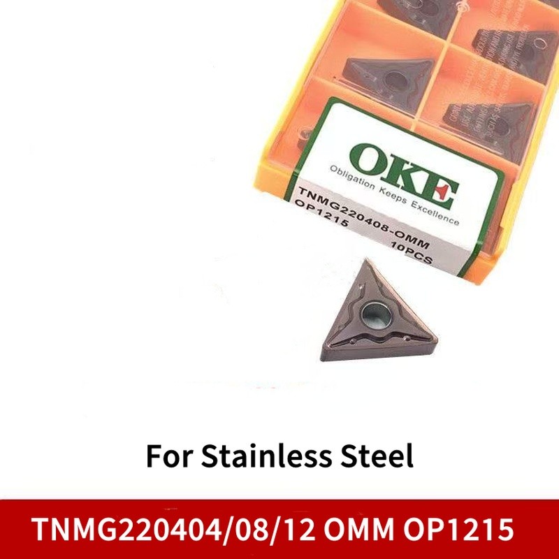 เครื่องมือเปลี่ยนภายนอก 10 ชิ้นคุณภาพสูง TNMG220404/08/12 OMM OP1215 ทังสเตนคาร์ไบด์แทรกสําหรับสแตนเลสเปลี่ยนเครื่องมือใบมีด TNMG คุณภาพสูง CNC เครื่องกลึงเครื่องตัด