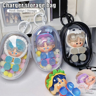 2pcs กระเป๋าเก็บสายข้อมูลแบบใส กล่องเก็บสายชาร์จหูฟังลิปสติกพกพาสำหรับเดินทาง กระเป๋าเก็บพวงกุญแจ