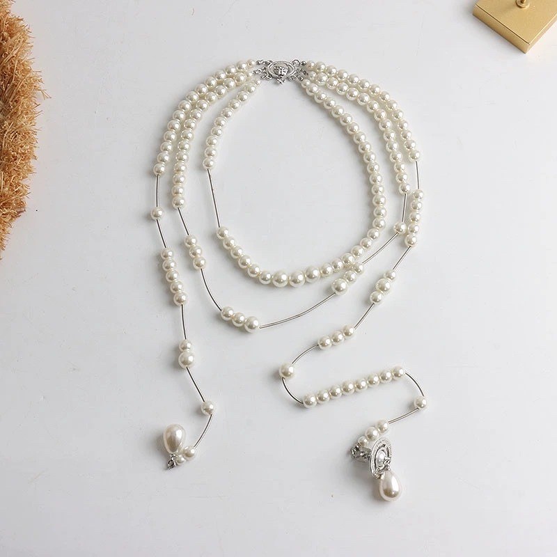 Vintage Broken Pearl Choker - Layered Trending Luxury สร้อยคอ,ผู้หญิงs Unique High-End Collar Chain - รูปที่ 3