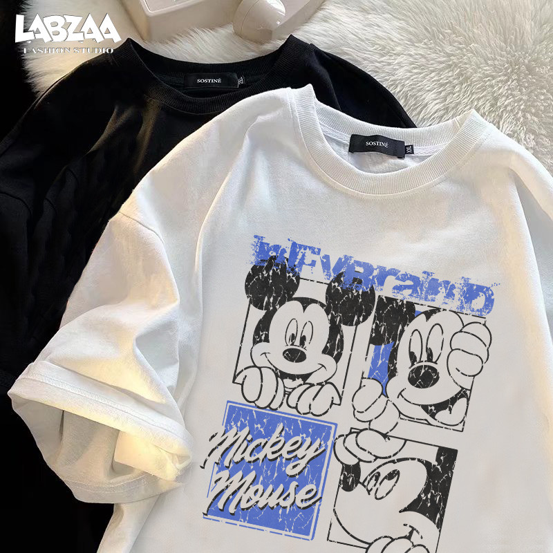 ส่งจากไทย🚚ลายพิมพ์มิกกี้เมาส์ แขนสั้น คอกลม เสื้อยืด ผ้าฝ้ายแท้  เกรดพรีเมี่ยม oversize YG168