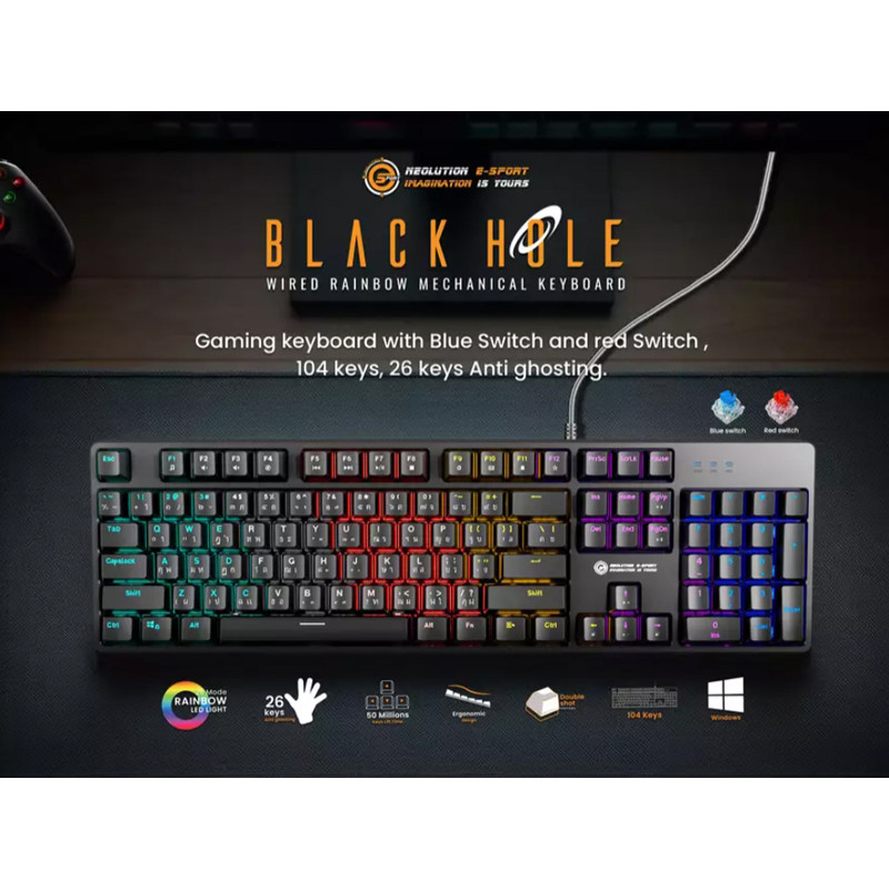 Neolution E-Sport Gaming Keyboard  BLACKHOLE Blue Switch รับประกัน2ปี ราคา ถูกที่สุด ดีลบีเคเค แกลเลอรีภาพที่ 4