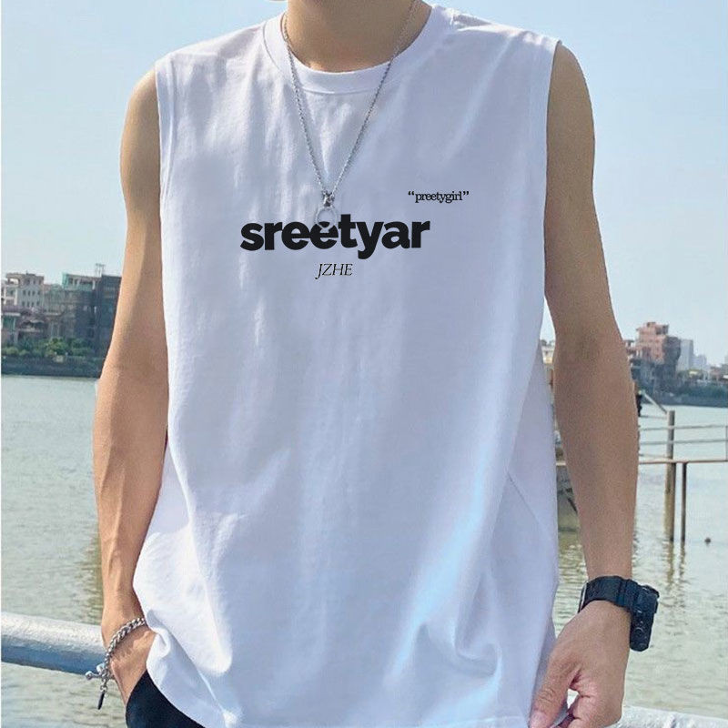 เสื้อยืดแขนกุดผู้ชาย ทำจากผ้าฝ้าย สำหรับฤดูร้อนและการเล่นกีฬา