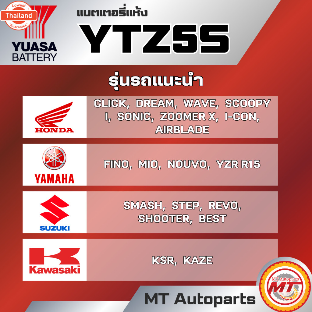 แตเตอรี่แห้ง YUASA | YTZ5S แตขนาด 5 แอมป์ แตแท้