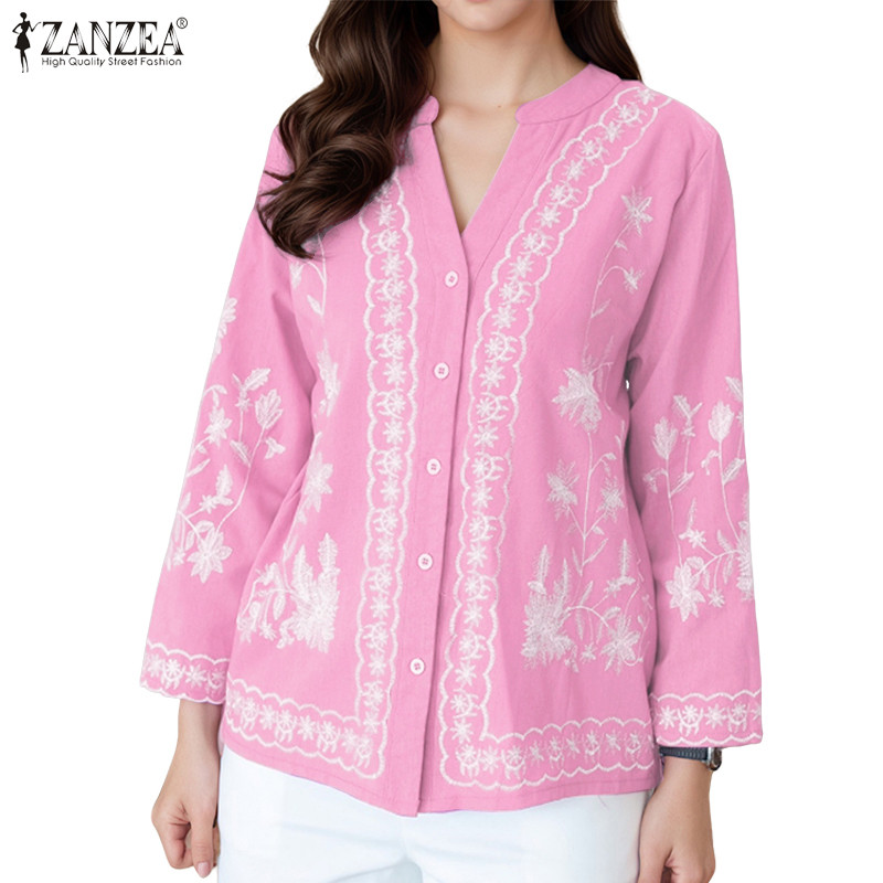 ZANZEA เสื้อไหมพรมถักสไตล์เกาหลี กระดุมแถวเดียว ลายดอกไม้ สําหรับผู้หญิง