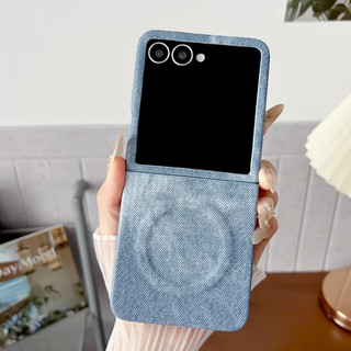 SAMSUNG HOCE Retro กางเกงยีนส์ผ้าเคสโทรศัพท์แม่เหล็กสําหรับSamsung Galaxy Z Flip 7 6 5 Flip7 FEกันกระแทกปกแข็ง