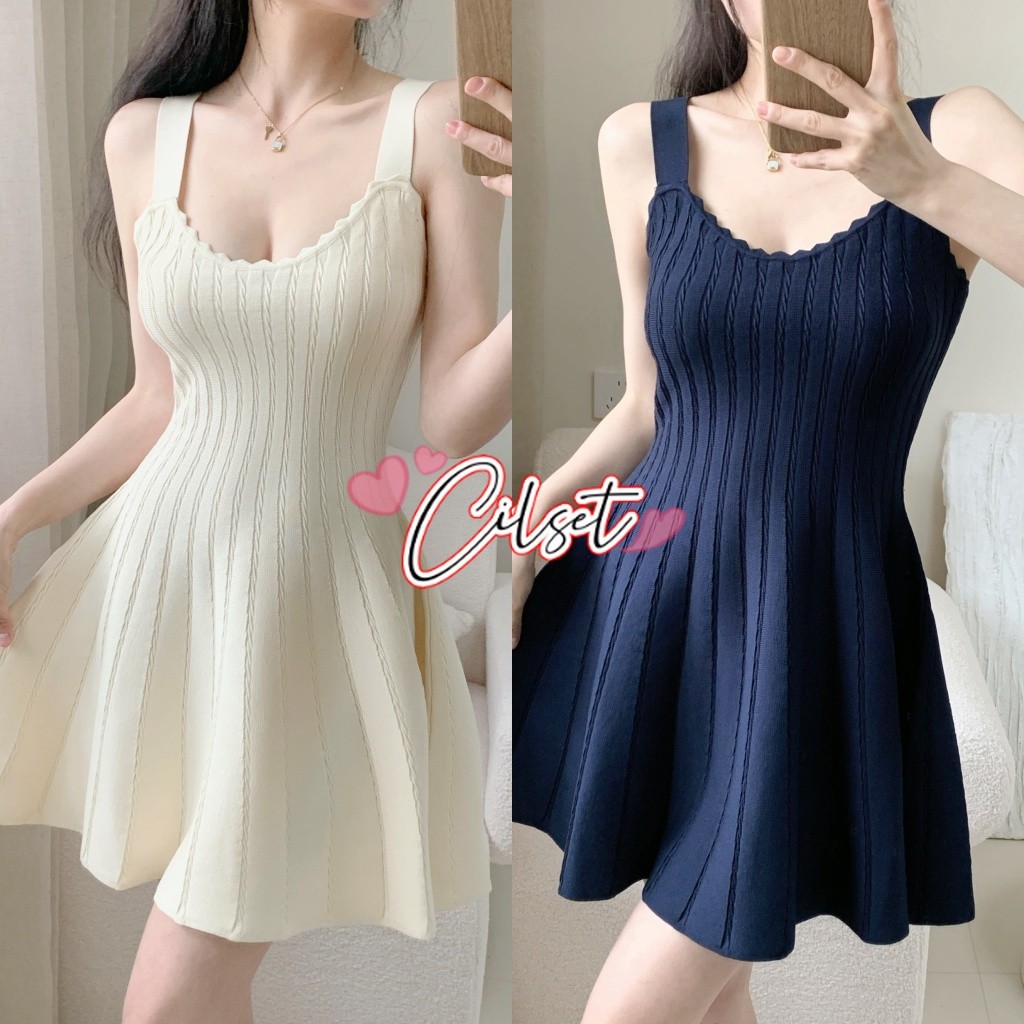 Cilset🛒พร้อมส่ง🎀 มินิเดรสไหมพรม ราคาเบาๆ สีสดใส ผ้ายืดพอดีตัว สไตล์เกาหลี เรียบง่าย สไตล์เกาหลี /U223