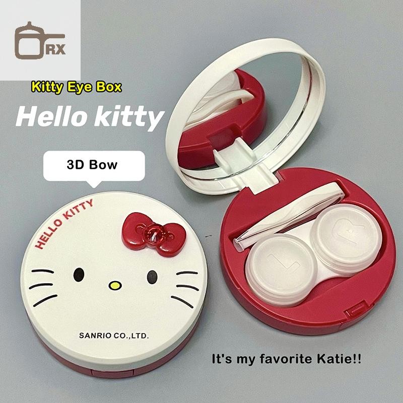 Null Hello Kitty คอนแทคเลนส์การ์ตูน Sanrio ความงามนักเรียนกล่องเก็บแบบพกพาเลนส์คอนเทนเนอร์ W/Wearing