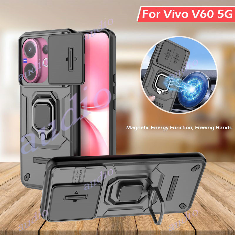 Vivo V60 5GเกราะกันกระแทกสําหรับVivo V60 Pro VivoV60 Pro 5G 2025 สไลด์กล้องเลนส์ป้องกันแหวนขาตั้งเคส
