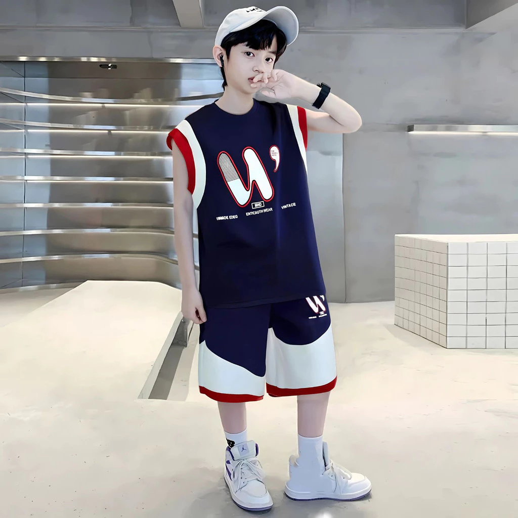Modeng Baby เซ็ตแขนกุด สกรีนตัว2 สี เสื้อแขนสั้น กางเกงขาสั้น   เซท 2 ชิ้น   ใส่เที่ยวเท่ห์ๆ ด้วยชุดเซท เนื้อผ้านุ่ม thumbnail 7