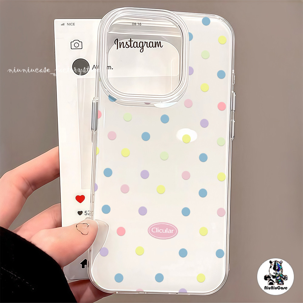 เคสมือถือ For iPhone 11 15 16 14 13 12 Pro Max X XS XR 13 Pro 16 Plus เคส  Case จุดสีสันสดใส ครีม IMD แบบนิ่ม TPU เคส