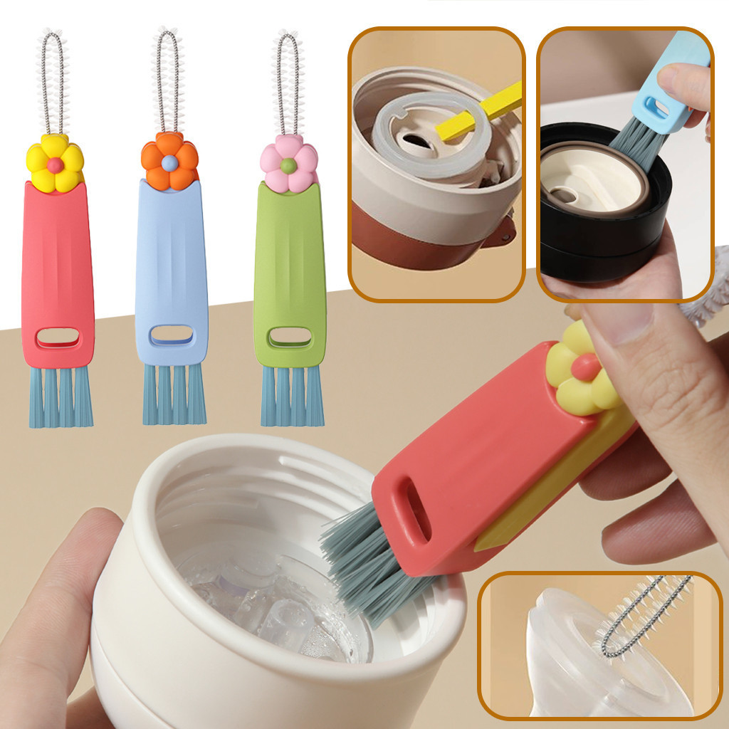 PA3 in 1 แปรงทําความสะอาดฝาแก้ว อเนกประสงค์ หมุนได้ สําหรับทําความ แปรงทําความสะอาดช่องว่างแก้วโพลน แปรงขวดน