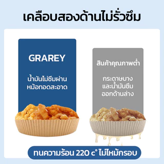 GRAREY กระดาษรองหม้อทอดไร้น้ำมันแบบหนา (100/200ชิ้น) เกรดอาหาร กระดาษเคลือบกันน้ำมันสองด้าน กันติด