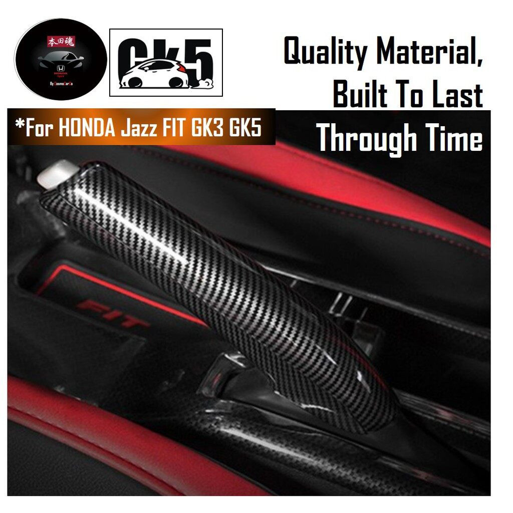 Honda Jazz/Fit GK GK5 GK3 ฝาครอบเบรกมือฝาครอบเบรกมือคาร์บอนไฟเบอร์อุปกรณ์ตกแต่งรถยนต์